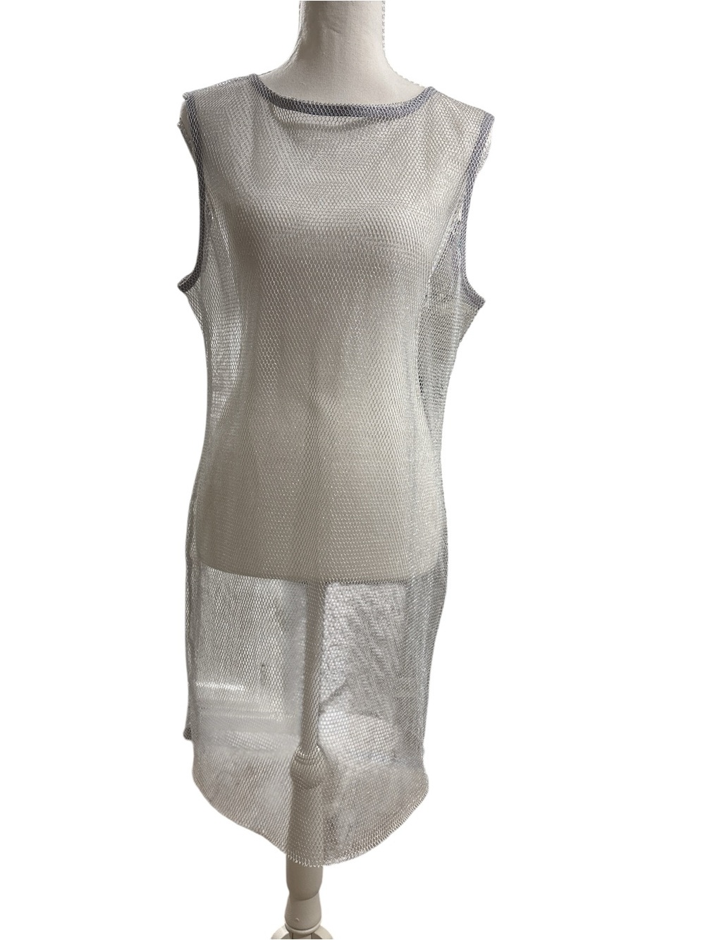 Blue Rain Sheer Metallic Mesh Mini Dress in Silver XL